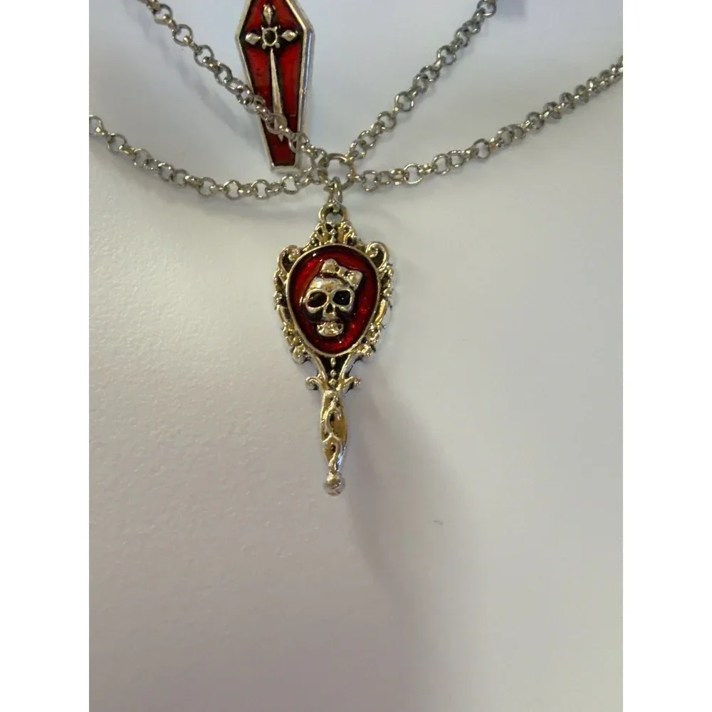 Gothic Vampire Choker Skull Coffin Cross Red Black Braided Necklace 13